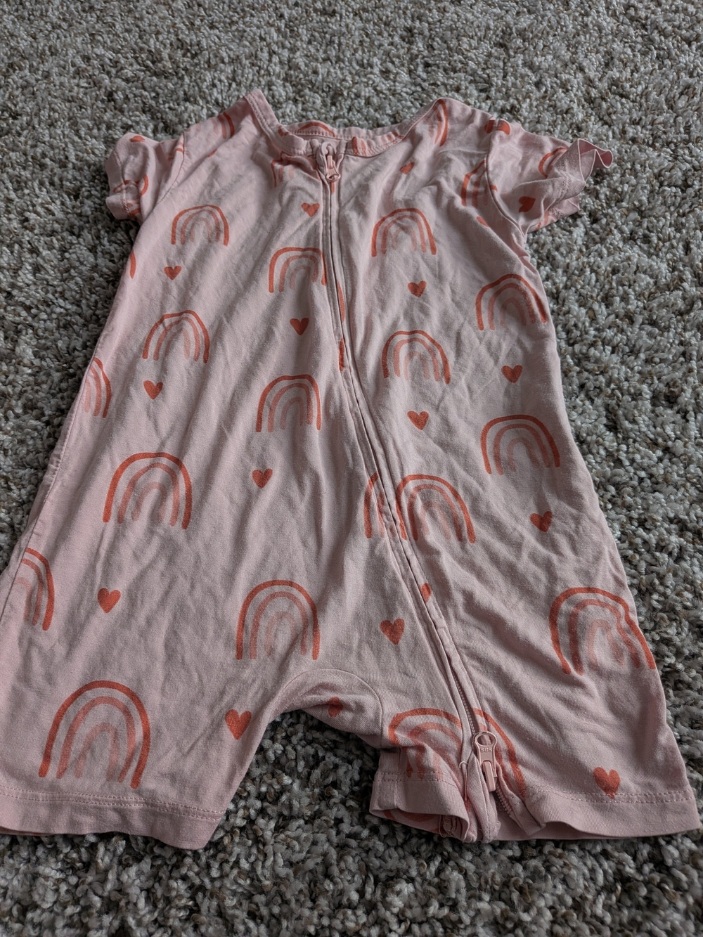 Teach Leah  Pink Short-Sleeve Zip Rainbow Heart Sleep Romper Size 18/24 Months